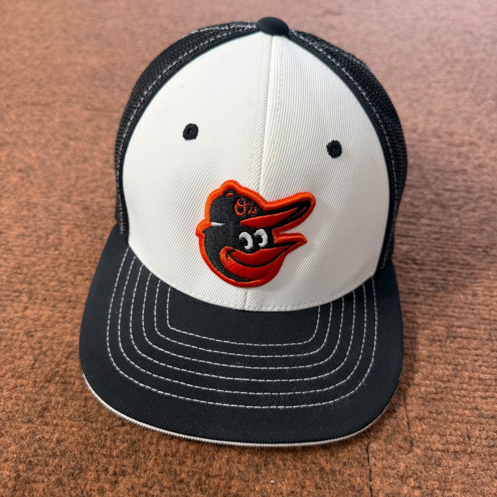 Baltimore Orioles Youth Trucker Hat Pacific Headwear 404M Black White Mesh Cap